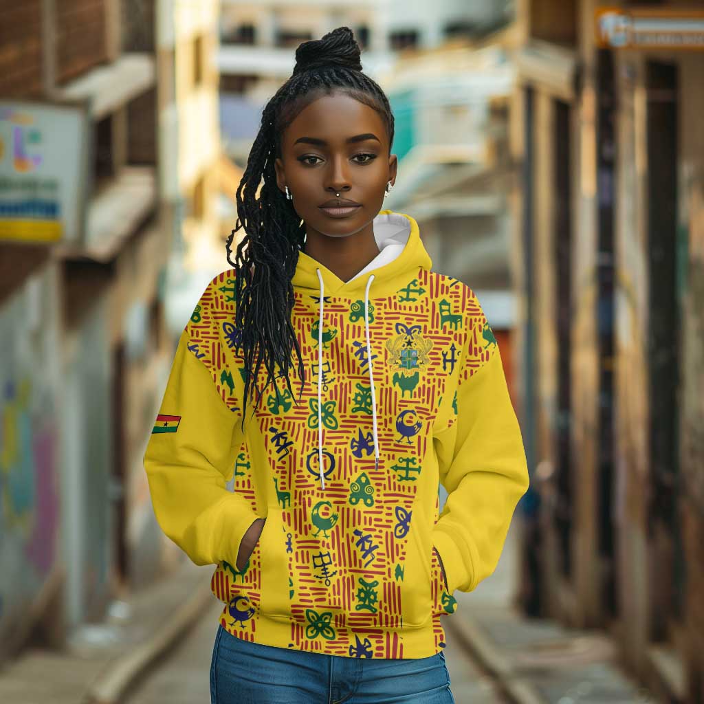 Custom Ghana Football Hoodie Yellow Adinkra Pattern - Wonder Print Shop