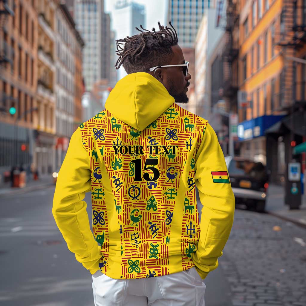 Custom Ghana Football Hoodie Yellow Adinkra Pattern - Wonder Print Shop