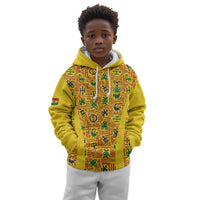 Custom Ghana Football Kid Hoodie Yellow Adinkra Pattern - Wonder Print Shop