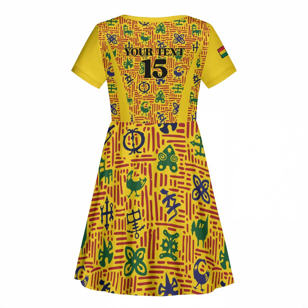 Custom Ghana Football Kid Short Sleeve Dress Yellow Adinkra Pattern LT15