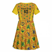 Custom Ghana Football Kid Short Sleeve Dress Yellow Adinkra Pattern LT15