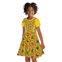 Custom Ghana Football Kid Short Sleeve Dress Yellow Adinkra Pattern LT15