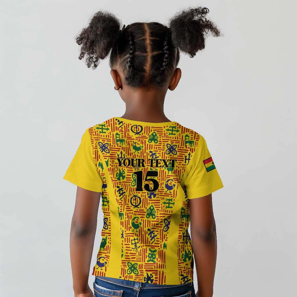 Custom Ghana Football Kid T shirt Yellow Adinkra Pattern LT15