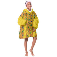 Custom Ghana Football Kid Wearable Blanket Hoodie Yellow Adinkra Pattern - Wonder Print Shop