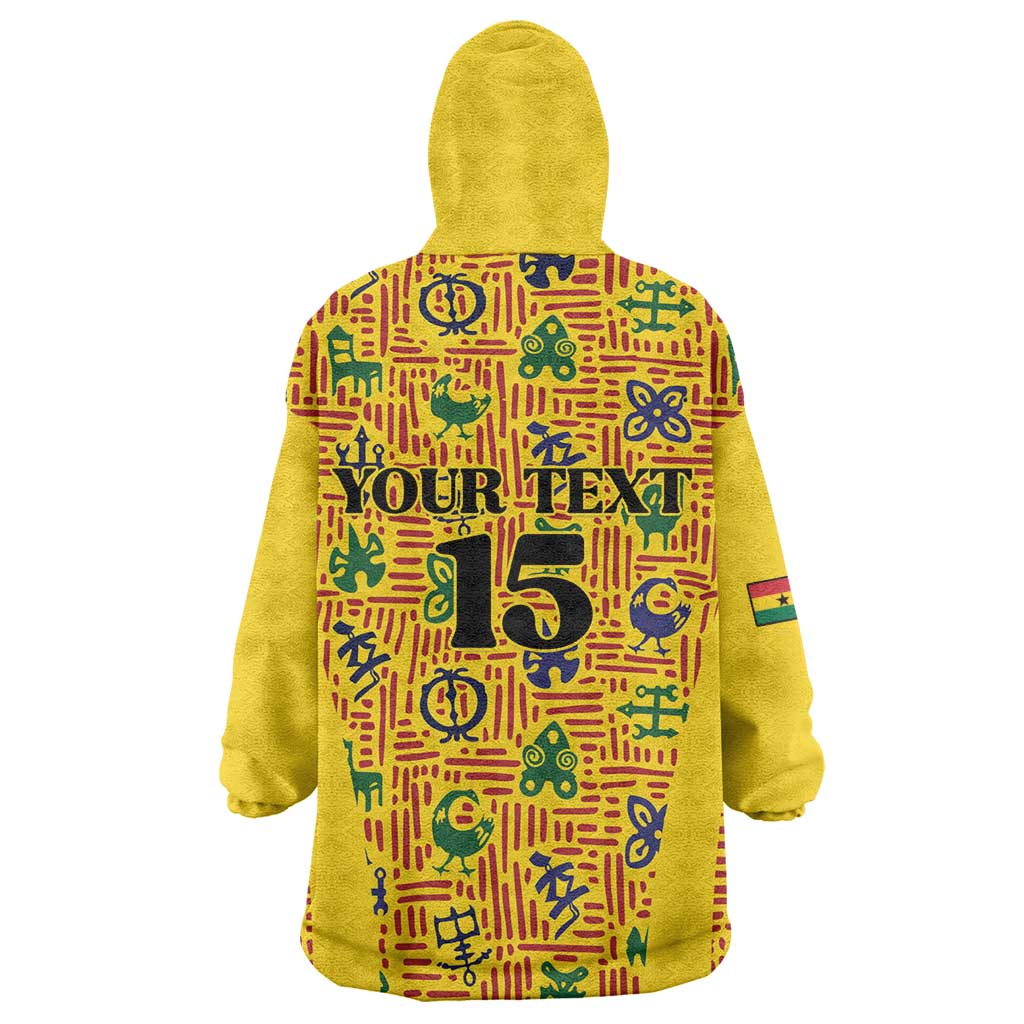 Custom Ghana Football Kid Wearable Blanket Hoodie Yellow Adinkra Pattern - Wonder Print Shop