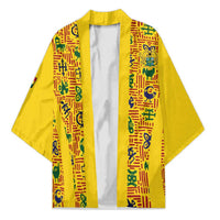 Custom Ghana Football Kimono Yellow Adinkra Pattern - Wonder Print Shop