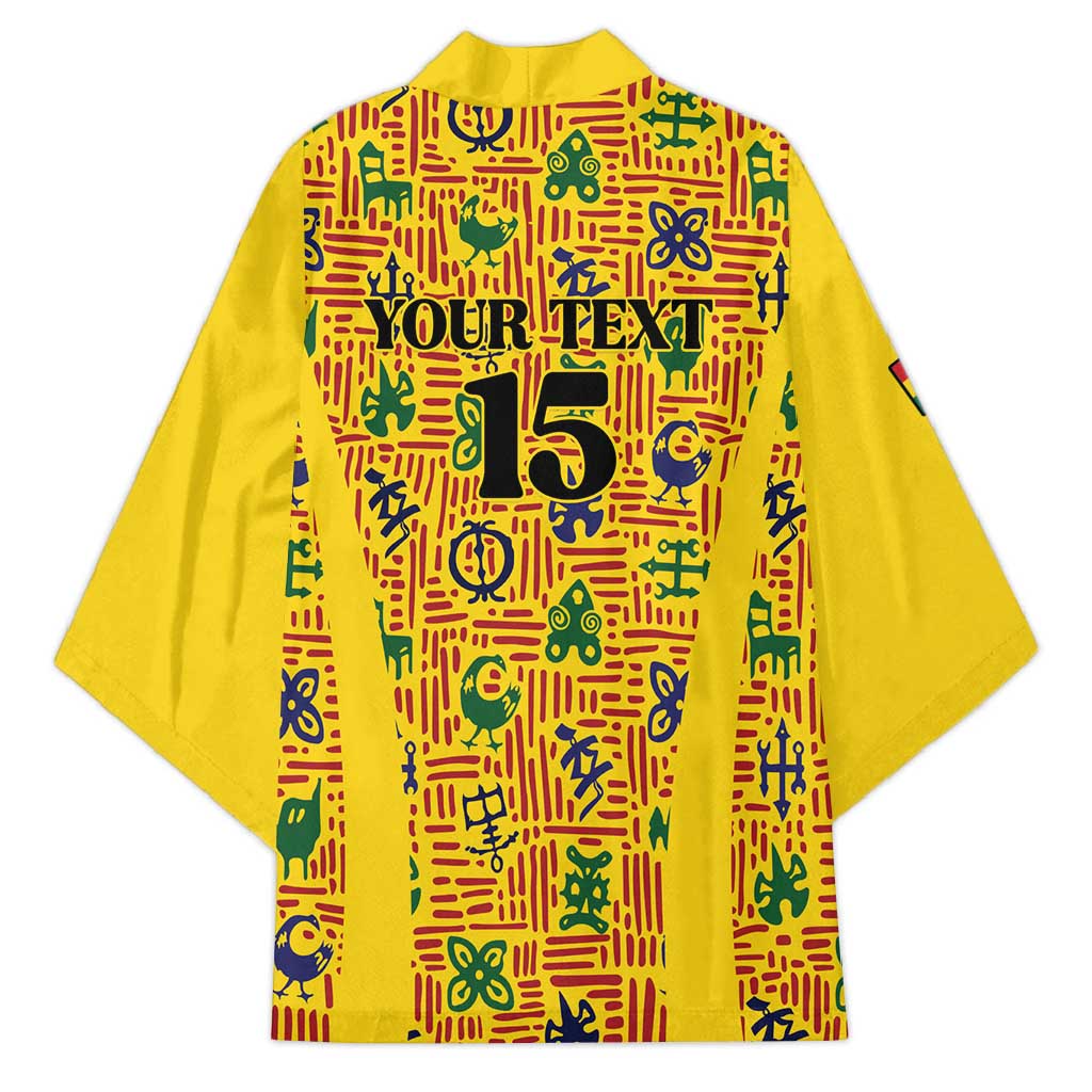 Custom Ghana Football Kimono Yellow Adinkra Pattern - Wonder Print Shop