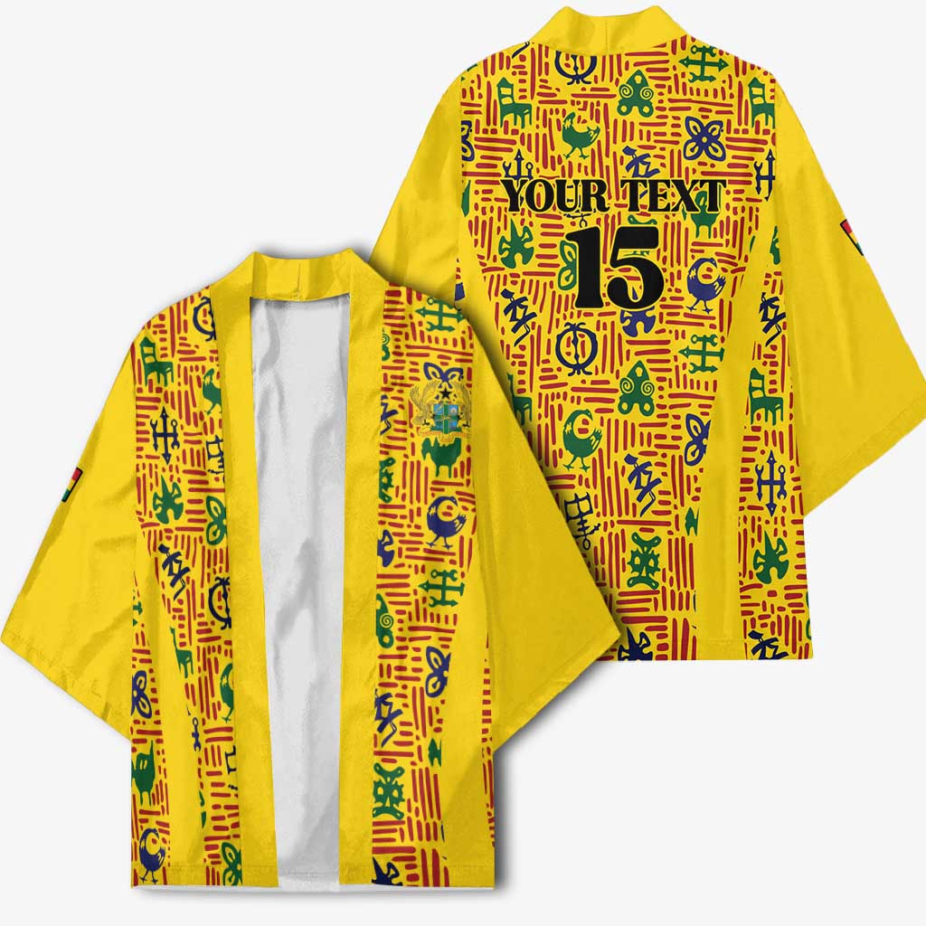 Custom Ghana Football Kimono Yellow Adinkra Pattern - Wonder Print Shop
