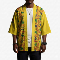 Custom Ghana Football Kimono Yellow Adinkra Pattern - Wonder Print Shop