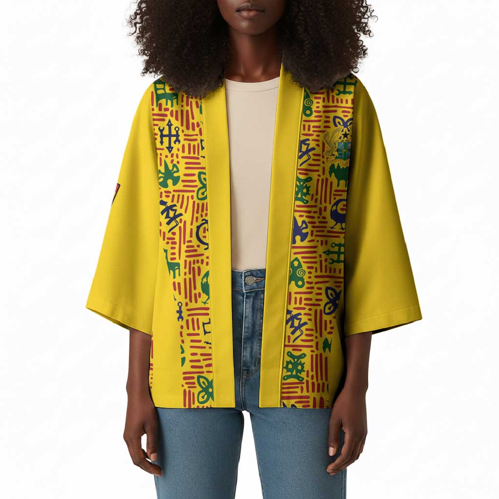 Custom Ghana Football Kimono Yellow Adinkra Pattern - Wonder Print Shop