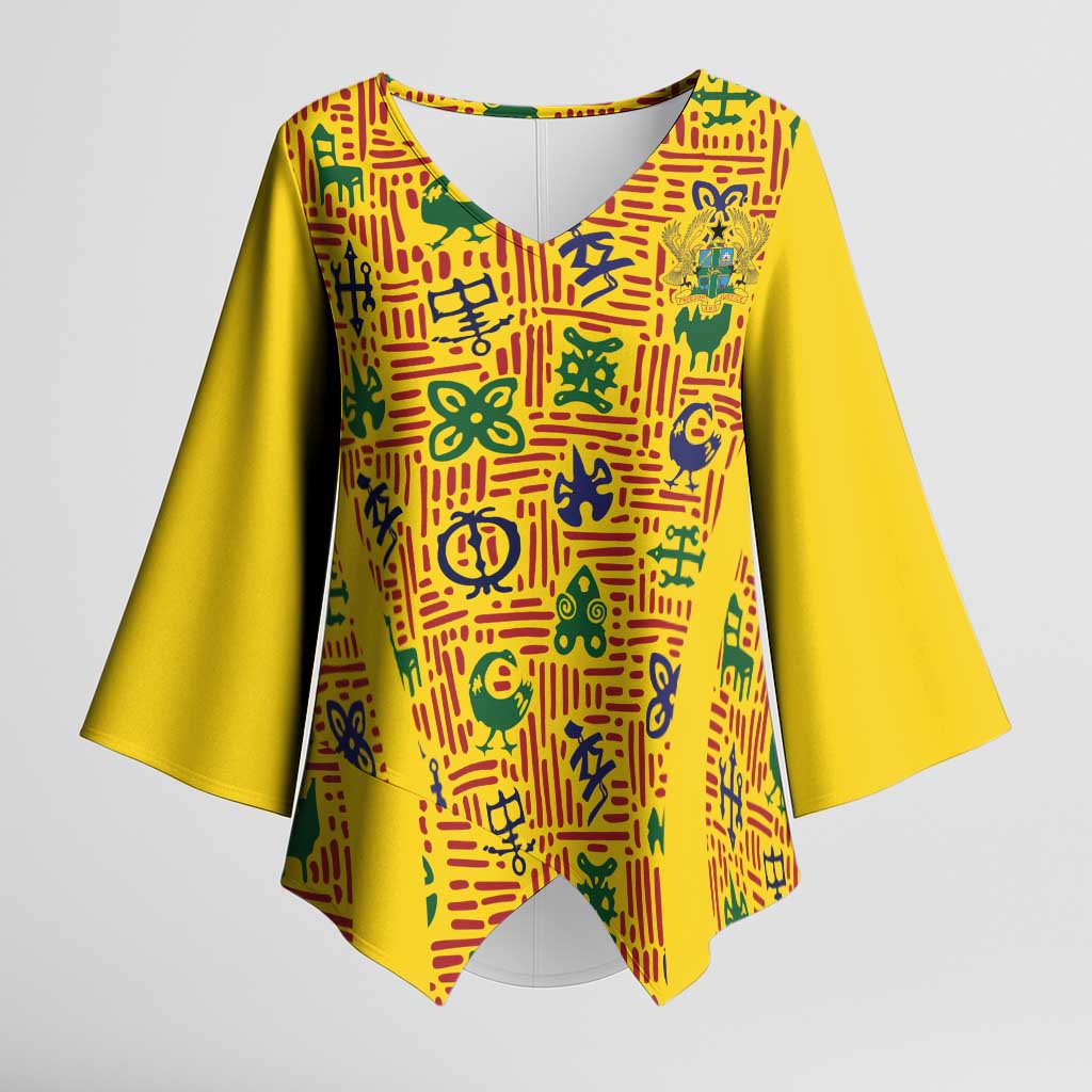 Custom Ghana Football Kimono Sleeve Blouse Yellow Adinkra Pattern - Wonder Print Shop
