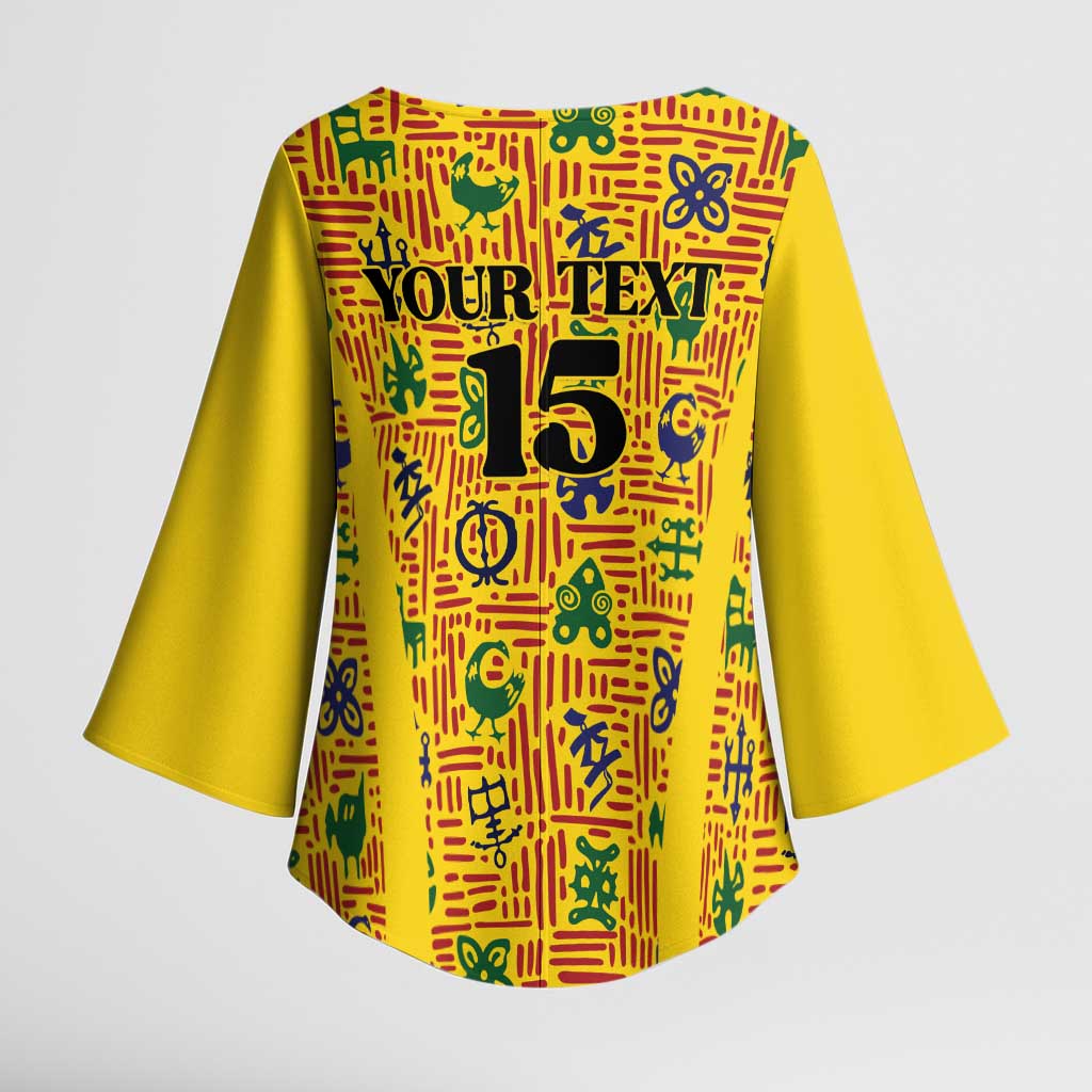 Custom Ghana Football Kimono Sleeve Blouse Yellow Adinkra Pattern - Wonder Print Shop