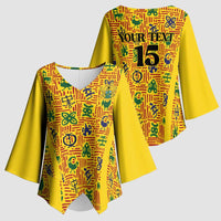 Custom Ghana Football Kimono Sleeve Blouse Yellow Adinkra Pattern - Wonder Print Shop