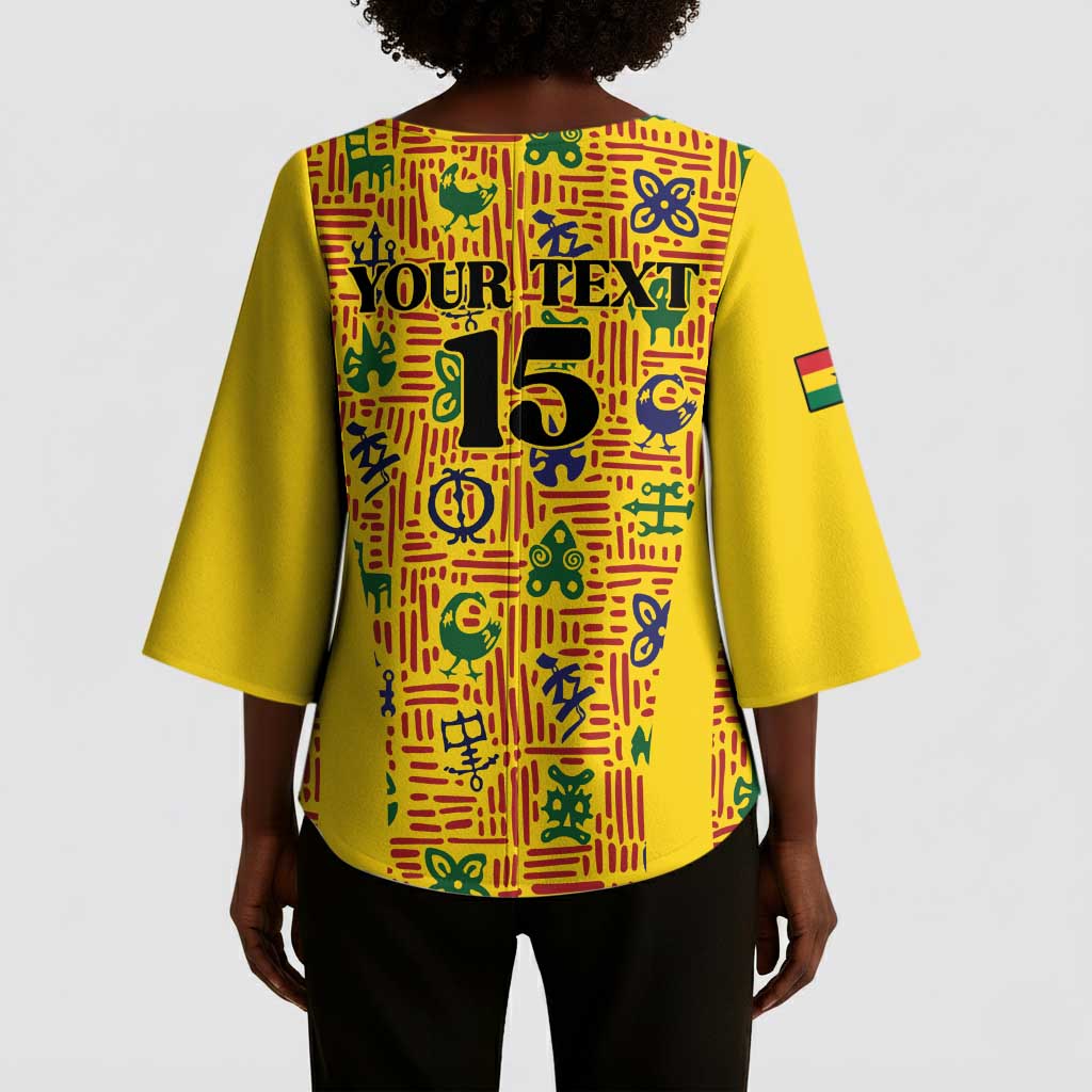 Custom Ghana Football Kimono Sleeve Blouse Yellow Adinkra Pattern - Wonder Print Shop