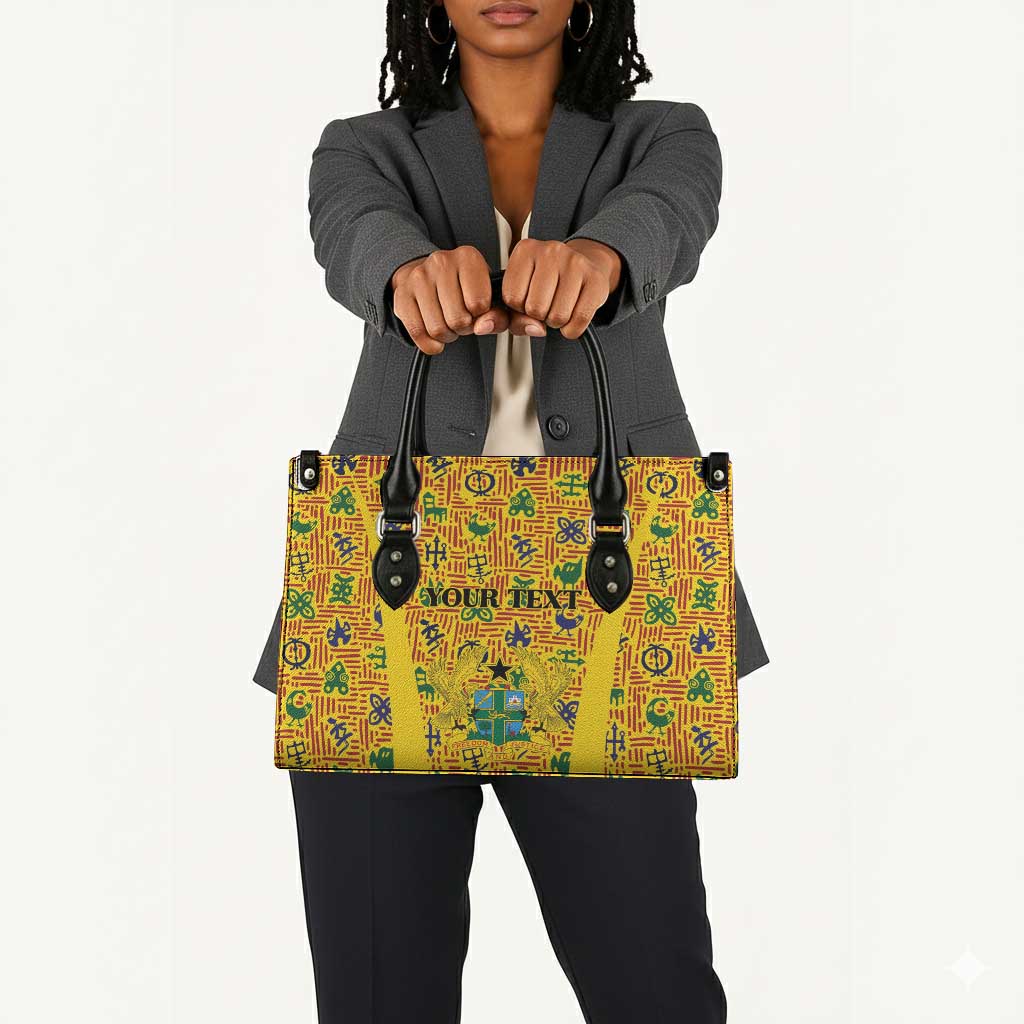 Custom Ghana Football Leather Bag Yellow Adinkra Pattern - Wonder Print Shop