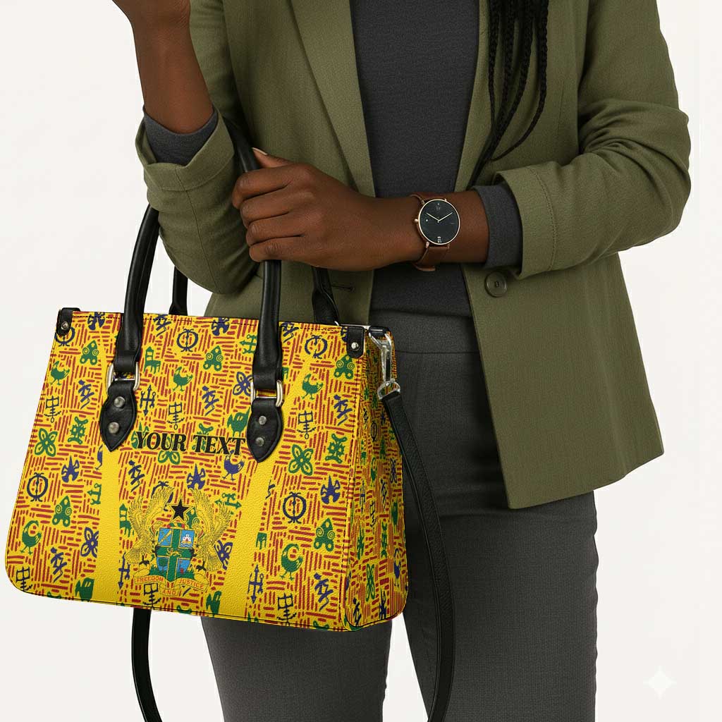 Custom Ghana Football Leather Bag Yellow Adinkra Pattern - Wonder Print Shop