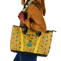 Custom Ghana Football Leather Tote Bag Yellow Adinkra Pattern - Wonder Print Shop