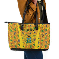 Custom Ghana Football Leather Tote Bag Yellow Adinkra Pattern - Wonder Print Shop