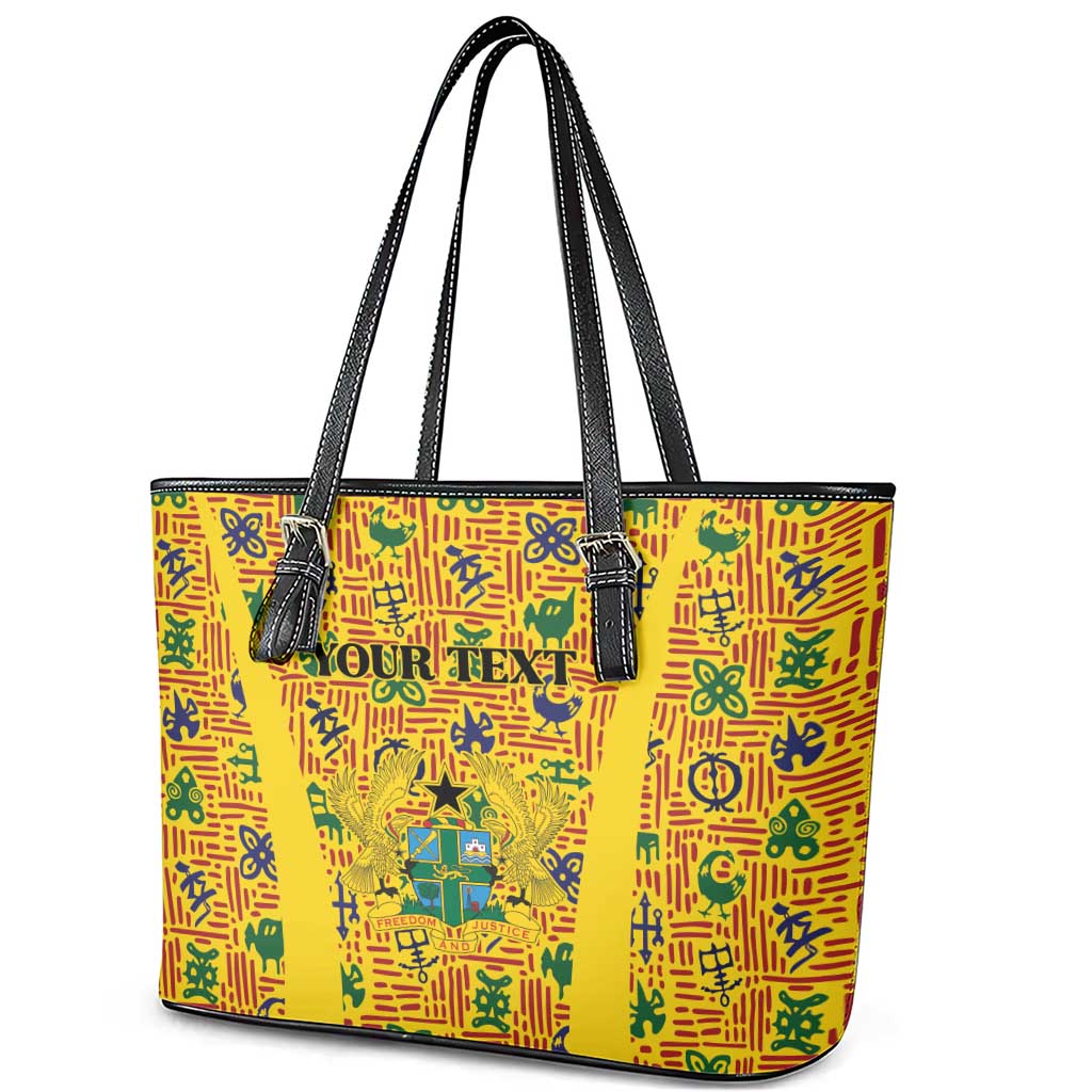 Custom Ghana Football Leather Tote Bag Yellow Adinkra Pattern - Wonder Print Shop