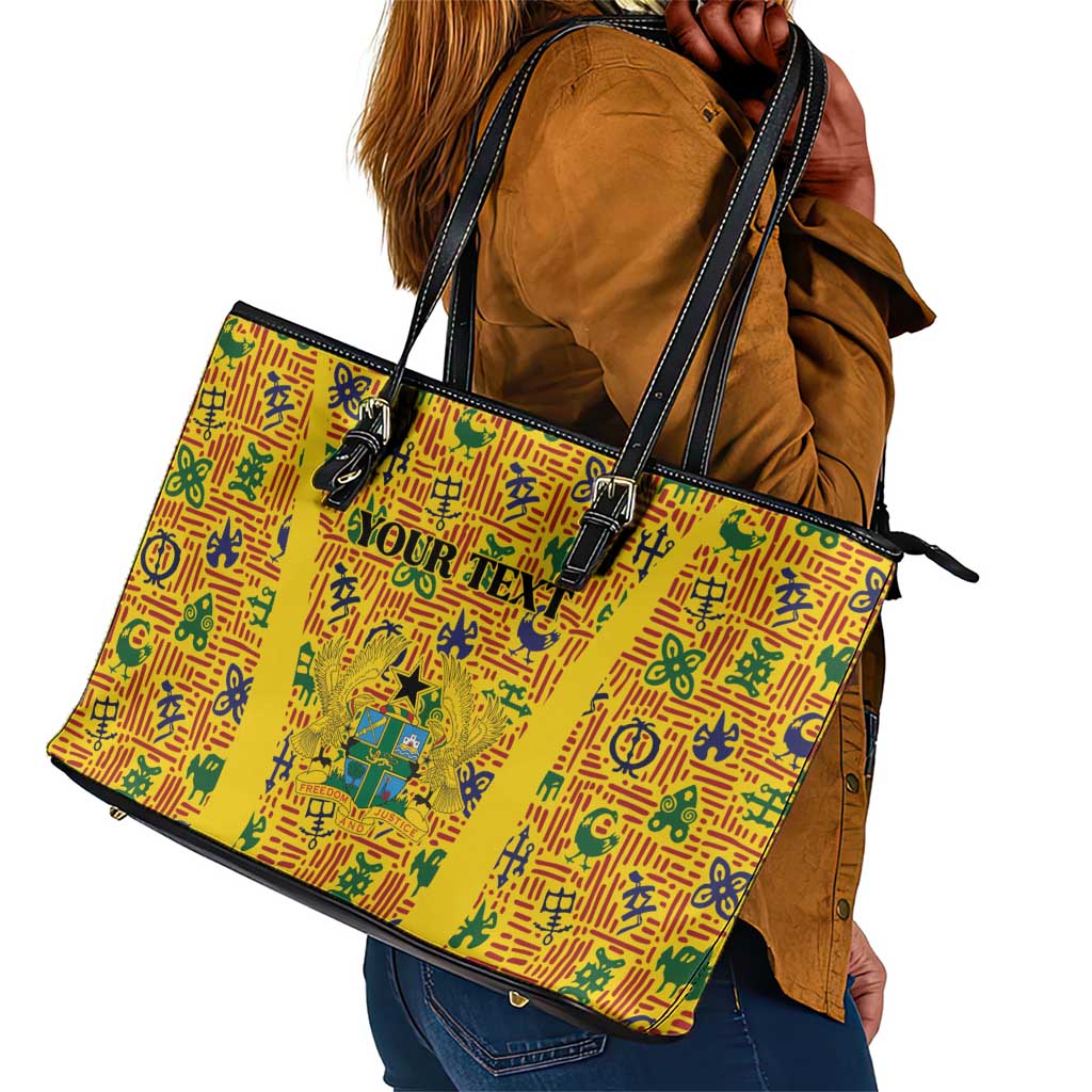 Custom Ghana Football Leather Tote Bag Yellow Adinkra Pattern - Wonder Print Shop
