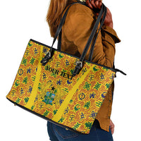Custom Ghana Football Leather Tote Bag Yellow Adinkra Pattern - Wonder Print Shop