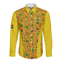 Custom Ghana Football Long Sleeve Button Shirt Yellow Adinkra Pattern - Wonder Print Shop