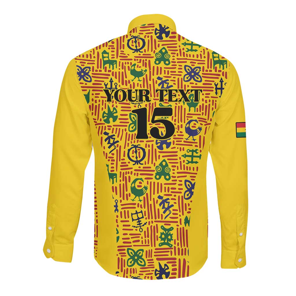 Custom Ghana Football Long Sleeve Button Shirt Yellow Adinkra Pattern - Wonder Print Shop