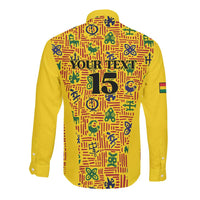 Custom Ghana Football Long Sleeve Button Shirt Yellow Adinkra Pattern - Wonder Print Shop