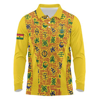 Custom Ghana Football Long Sleeve Polo Shirt Yellow Adinkra Pattern - Wonder Print Shop