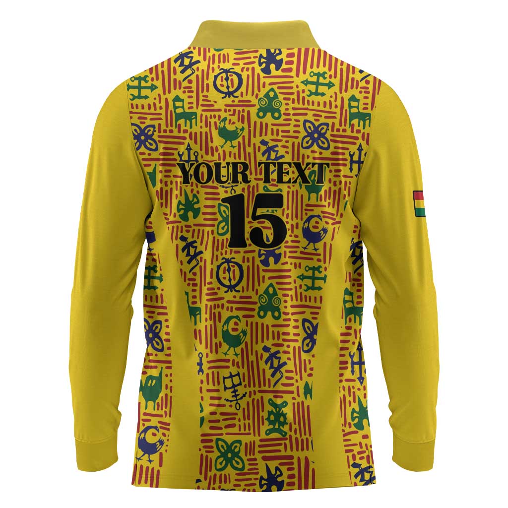 Custom Ghana Football Long Sleeve Polo Shirt Yellow Adinkra Pattern - Wonder Print Shop