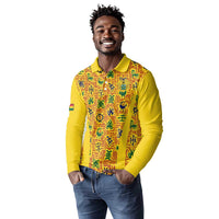 Custom Ghana Football Long Sleeve Polo Shirt Yellow Adinkra Pattern - Wonder Print Shop