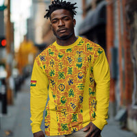 Custom Ghana Football Long Sleeve Shirt Yellow Adinkra Pattern - Wonder Print Shop