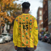 Custom Ghana Football Long Sleeve Shirt Yellow Adinkra Pattern - Wonder Print Shop