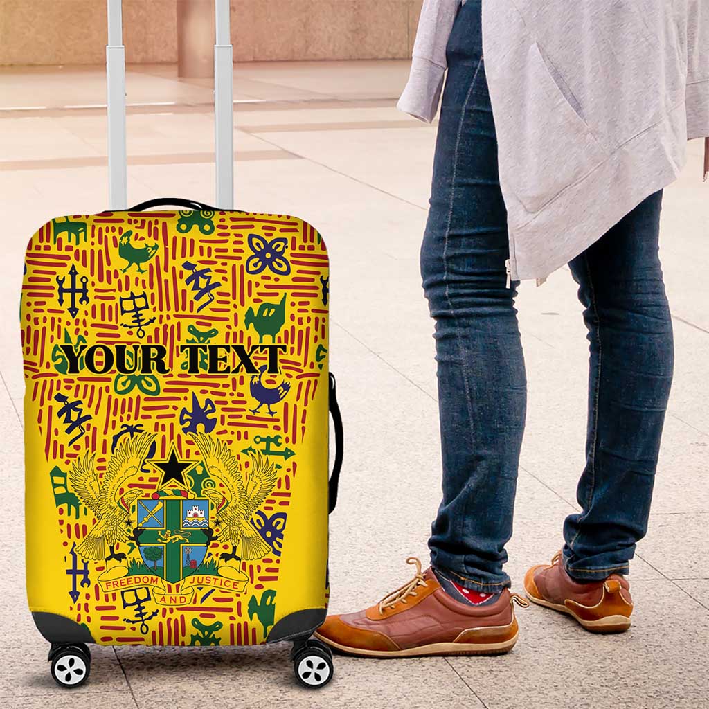 Custom Ghana Football Luggage Cover Yellow Adinkra Pattern - Wonder Print Shop
