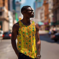 Custom Ghana Football Men Tank Top Yellow Adinkra Pattern - Wonder Print Shop