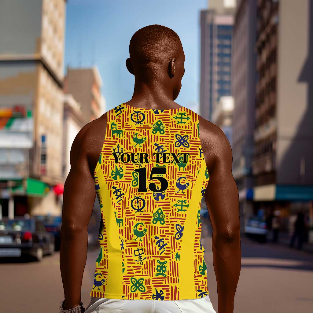 Custom Ghana Football Men Tank Top Yellow Adinkra Pattern - Wonder Print Shop
