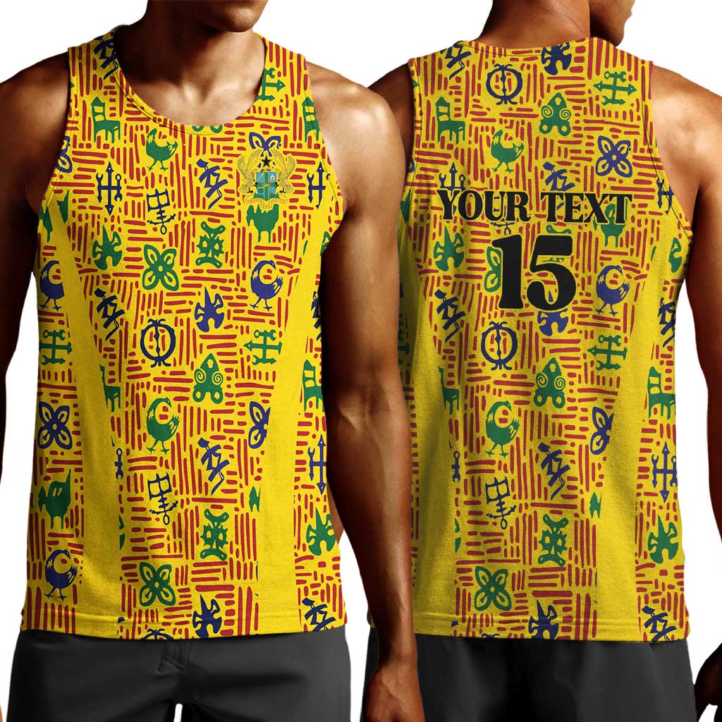Custom Ghana Football Men Tank Top Yellow Adinkra Pattern - Wonder Print Shop