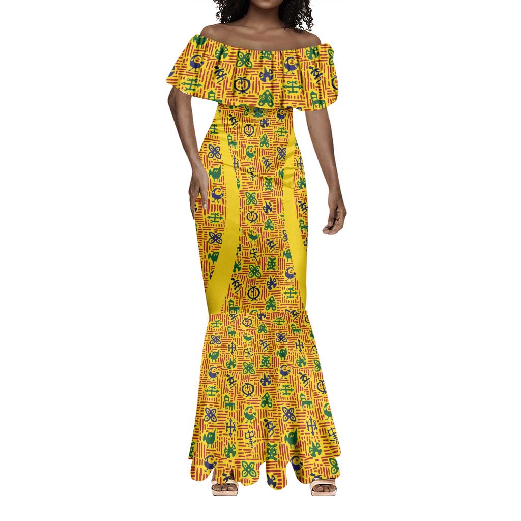 Custom Ghana Football Mermaid Dress Yellow Adinkra Pattern LT15