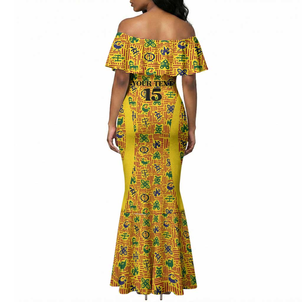 Custom Ghana Football Mermaid Dress Yellow Adinkra Pattern LT15