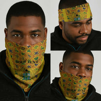 Custom Ghana Football Neck Gaiter Yellow Adinkra Pattern - Wonder Print Shop