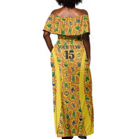 Custom Ghana Football Off Shoulder Maxi Dress Yellow Adinkra Pattern - Wonder Print Shop