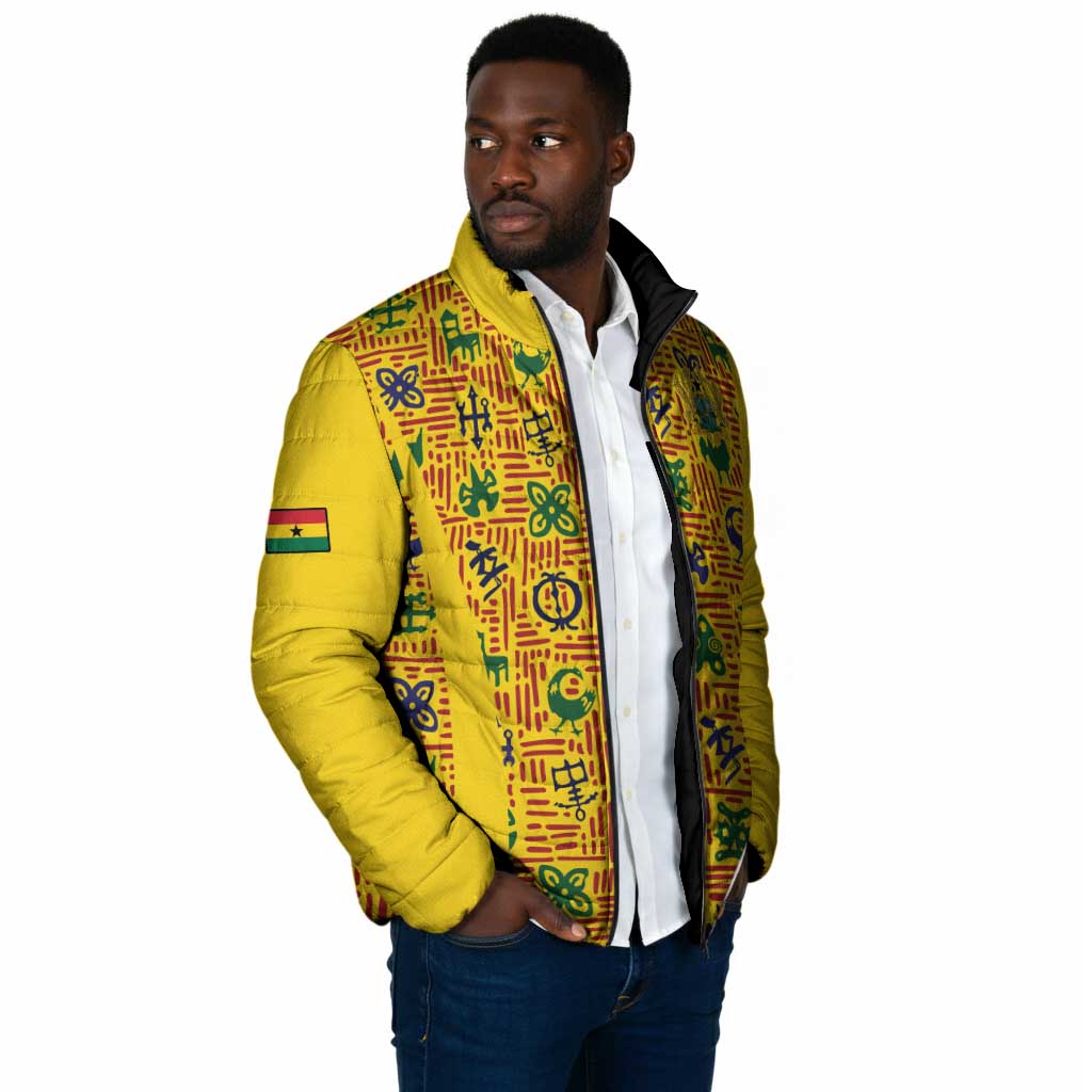 Custom Ghana Football Padded Jacket Yellow Adinkra Pattern - Wonder Print Shop