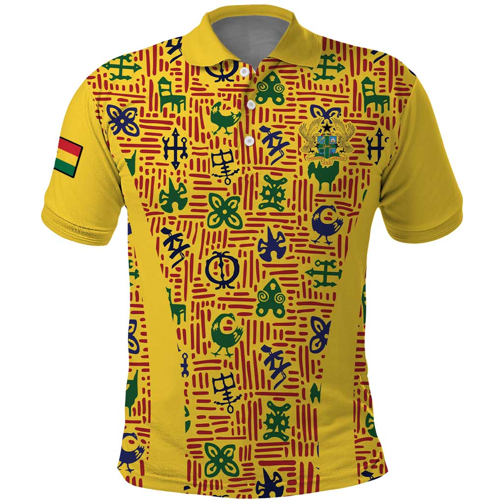 Custom Ghana Football Polo Shirt Yellow Adinkra Pattern LT15