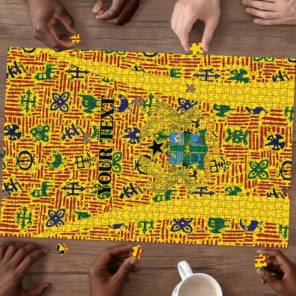 Custom Ghana Football Puzzle Yellow Adinkra Pattern - Wonder Print Shop