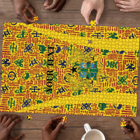 Custom Ghana Football Puzzle Yellow Adinkra Pattern - Wonder Print Shop