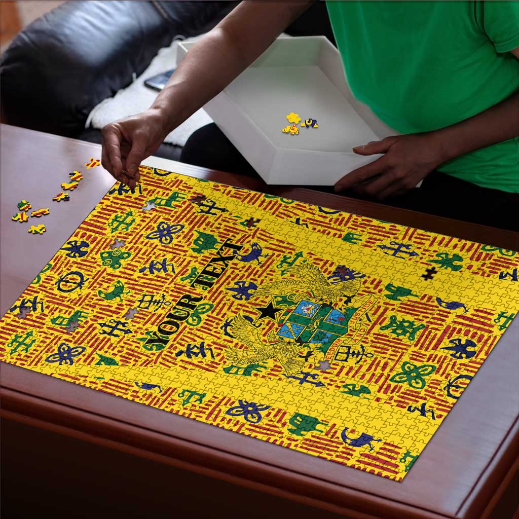 Custom Ghana Football Puzzle Yellow Adinkra Pattern - Wonder Print Shop