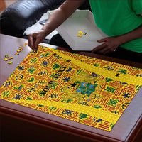 Custom Ghana Football Puzzle Yellow Adinkra Pattern - Wonder Print Shop