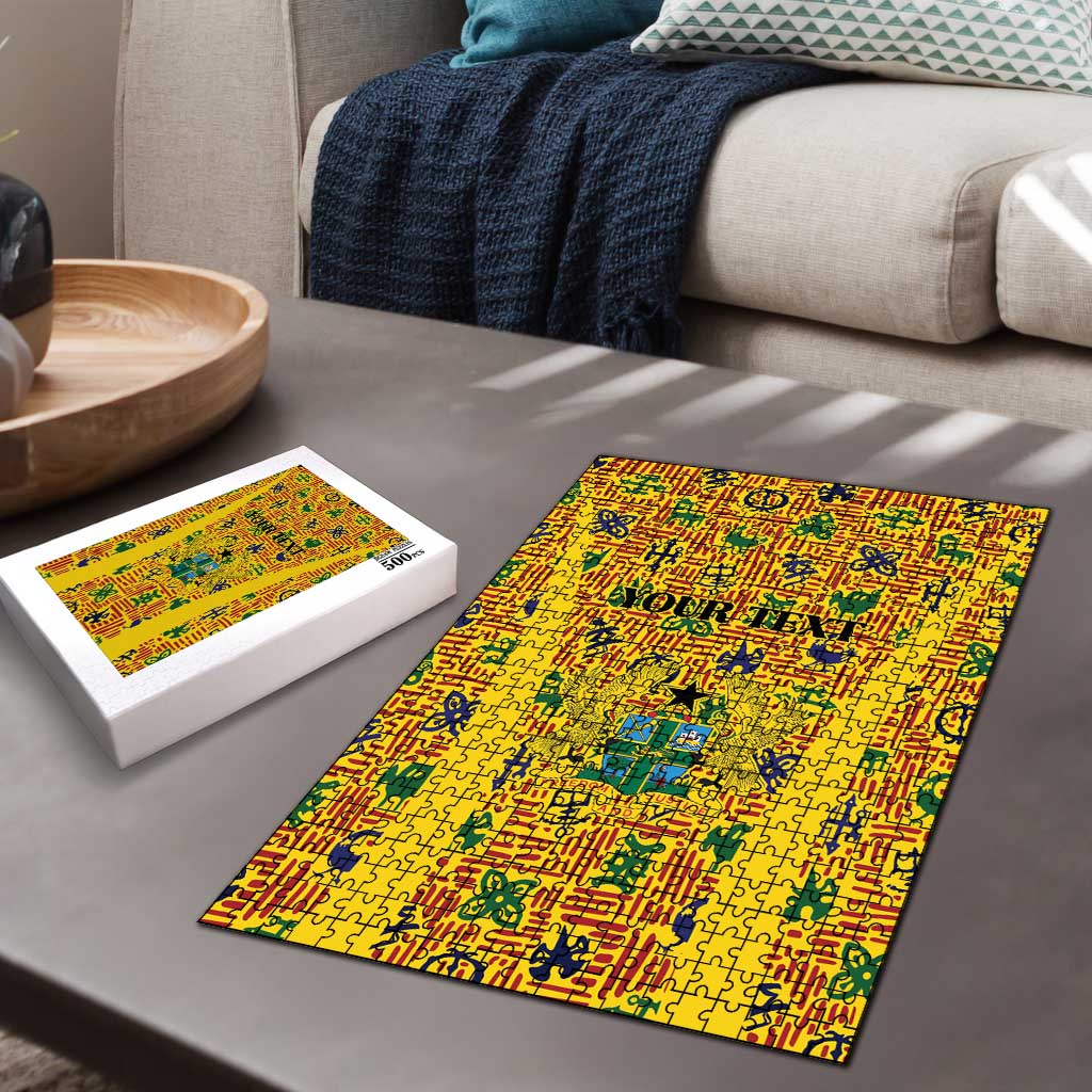 Custom Ghana Football Puzzle Yellow Adinkra Pattern - Wonder Print Shop
