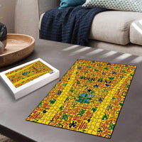 Custom Ghana Football Puzzle Yellow Adinkra Pattern - Wonder Print Shop