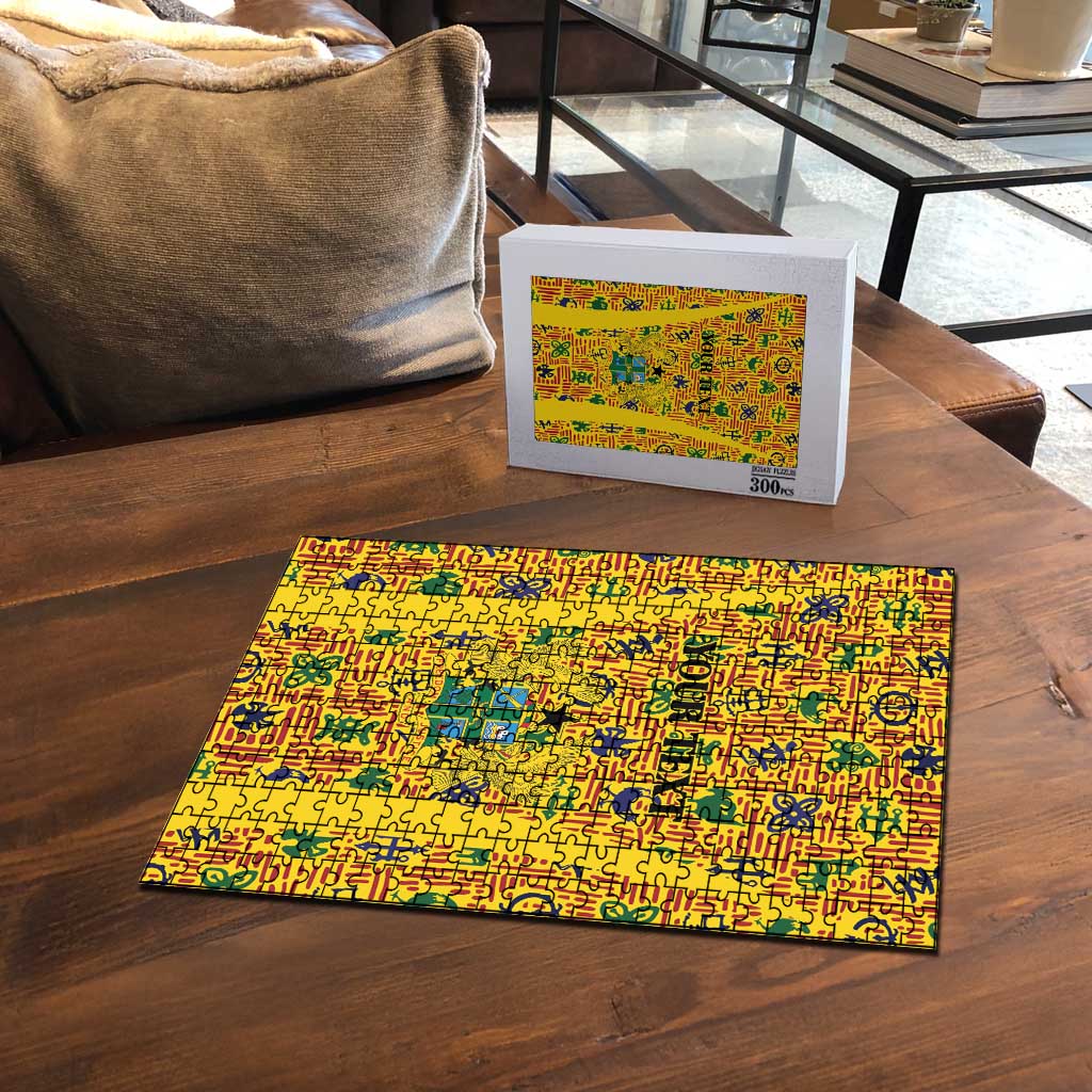 Custom Ghana Football Puzzle Yellow Adinkra Pattern - Wonder Print Shop